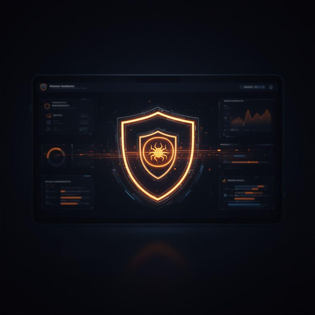 Advanced malware blocking dashboard with neon pulses
